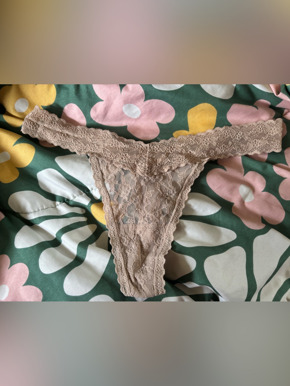 Victoria’s Secret - Lace Thong Panties - Size Large - Nude - Well Worn (Cut Tag)